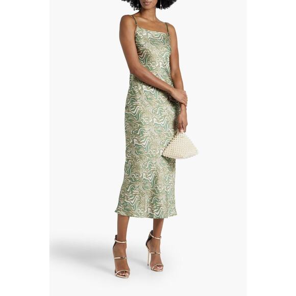Bec & Bridge Alanis Printed Silk-Satin Midi Dress - UK 6 / US 2 - Green - Picture 7 of 7